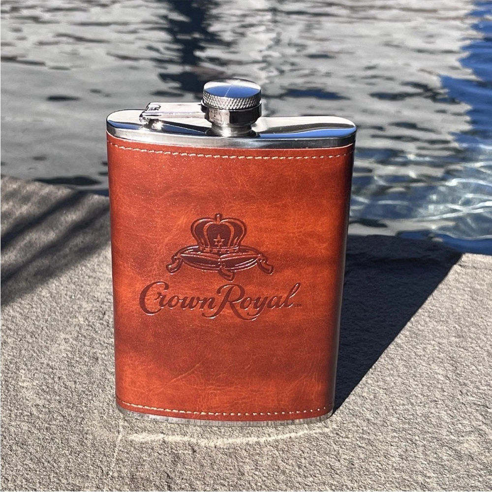 Crown Royal Flask Faux Leather Wrapped Stainless Steel Flask Never Used